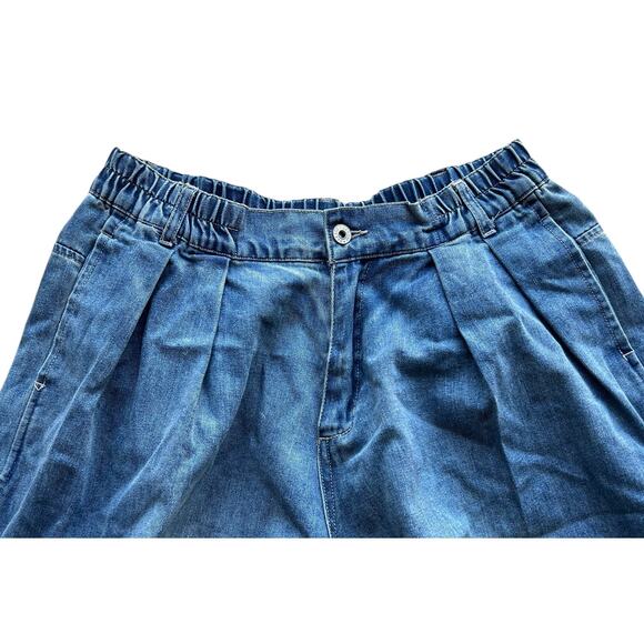Garage Barrel Balloon Denim Blue Jeans Light distressing pleated hem Size 14 - Picture 3 of 6